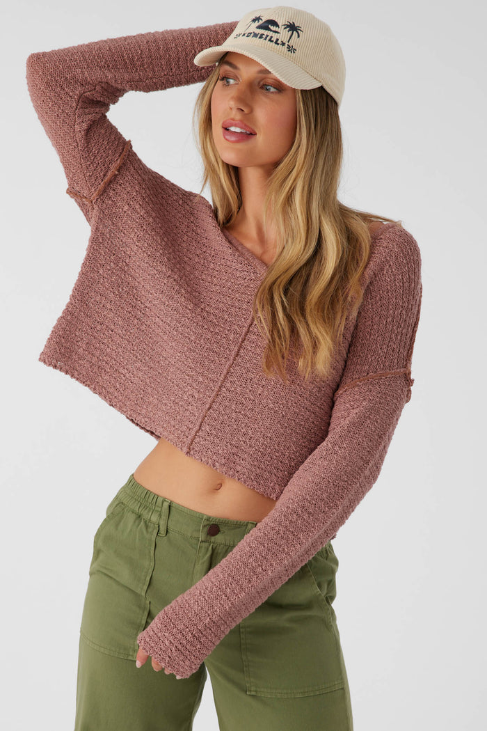 Marina Cotton Slub V-Neck Sweater - Burlwood | O'Neill