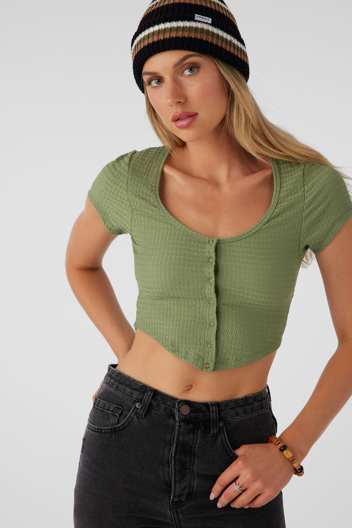 Marlena Textured Knit Crop Top - Oil Green | O'Neill