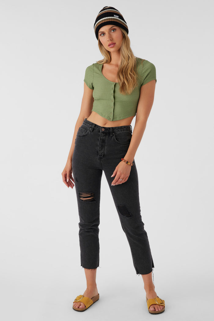 Marlena Textured Knit Crop Top - Oil Green | O'Neill