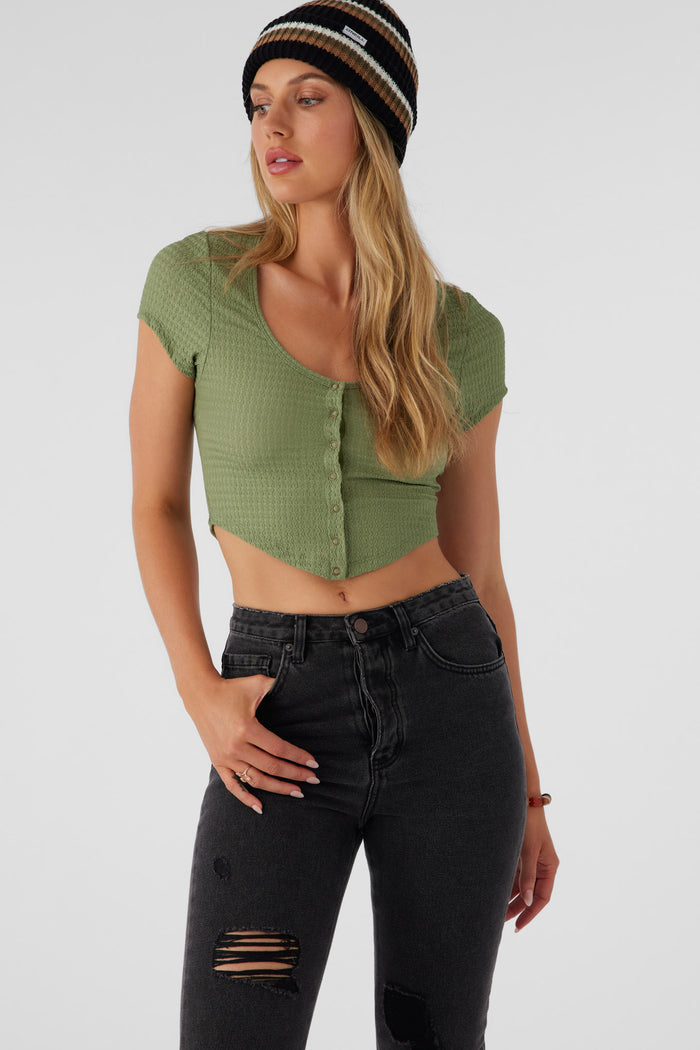 Marlena Textured Knit Crop Top - Oil Green | O'Neill