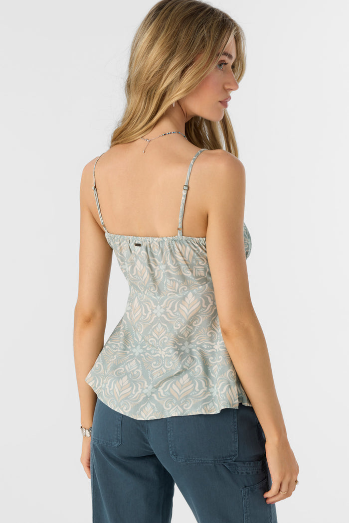 Mei Maria Tile Button Front Tank Top - Silver Blue | O'Neill