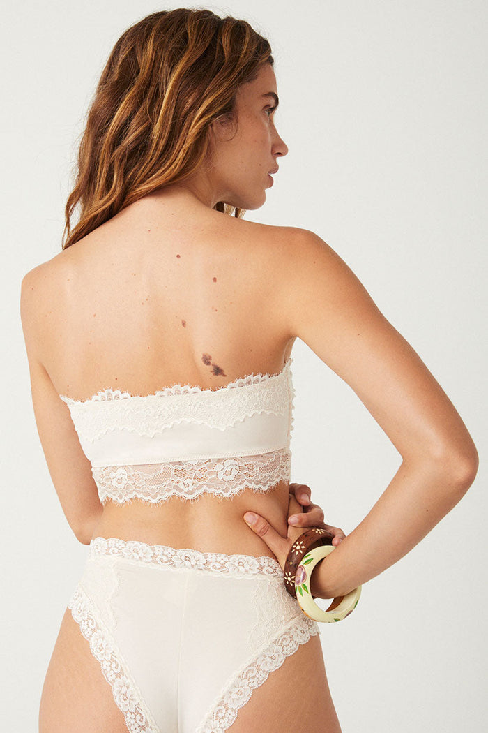 Back view of Melody Bandeau in Antique Creme showing lace border trim and bandeau bralette silhouette