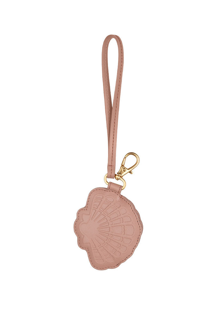 Spell Mermaid Shell Leather Coin Purse in dusty pink with gold clasp and wrist strap