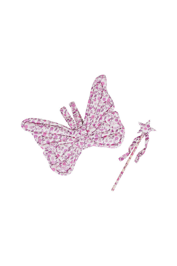 Spell Mossy Fairy Wings Set in Lilac floral cotton ECOVERO fairy wings and star wand