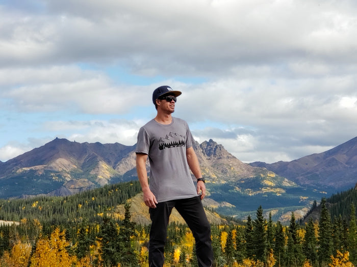 Dog Musher T-Shirt, in front of Mushers monument in Denali AK