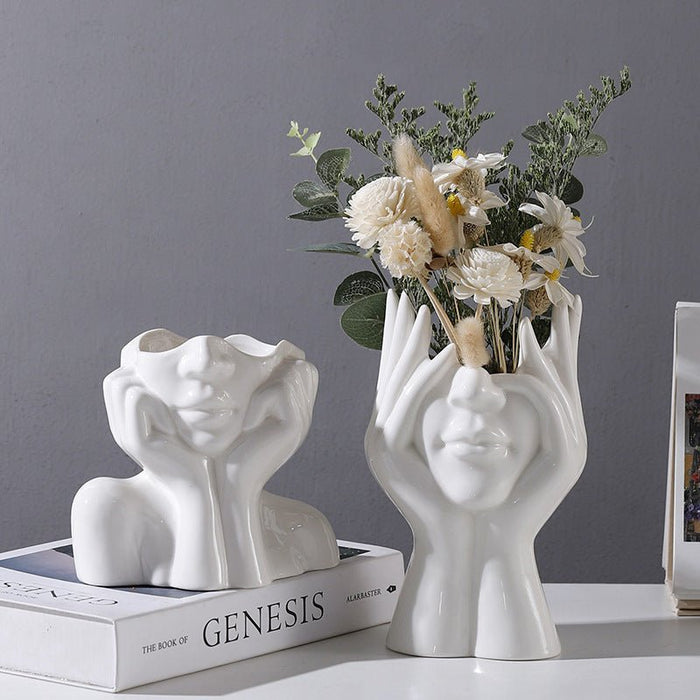 Nordic Creative White Ceramic Body Art Vase Decor - House of Beauty
