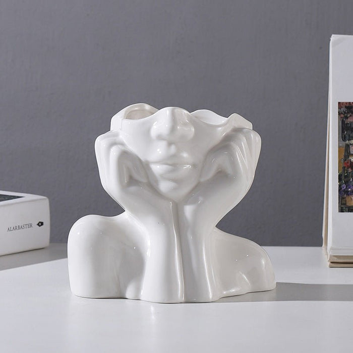 Nordic Creative White Ceramic Body Art Vase Decor - House of Beauty