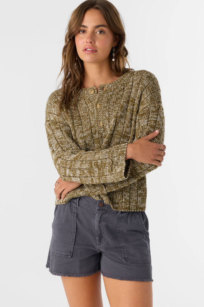 Oceanfront Henley Long Sleeve Sweater - Military Olive | O'Neill
