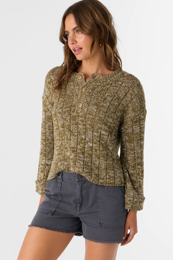Oceanfront Henley Long Sleeve Sweater - Military Olive | O'Neill