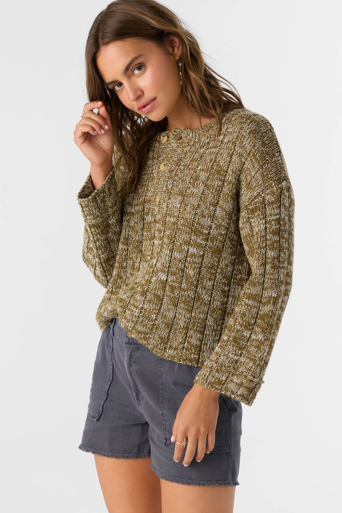 Oceanfront Henley Long Sleeve Sweater - Military Olive | O'Neill