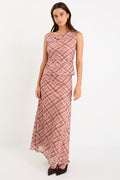 Quench Blush Check Mesh Maxi Skirt