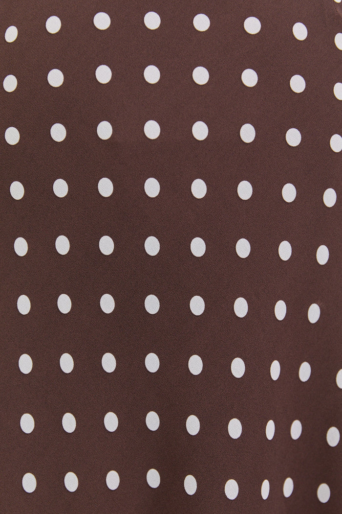 Close-up of brown fabric with white polka dots