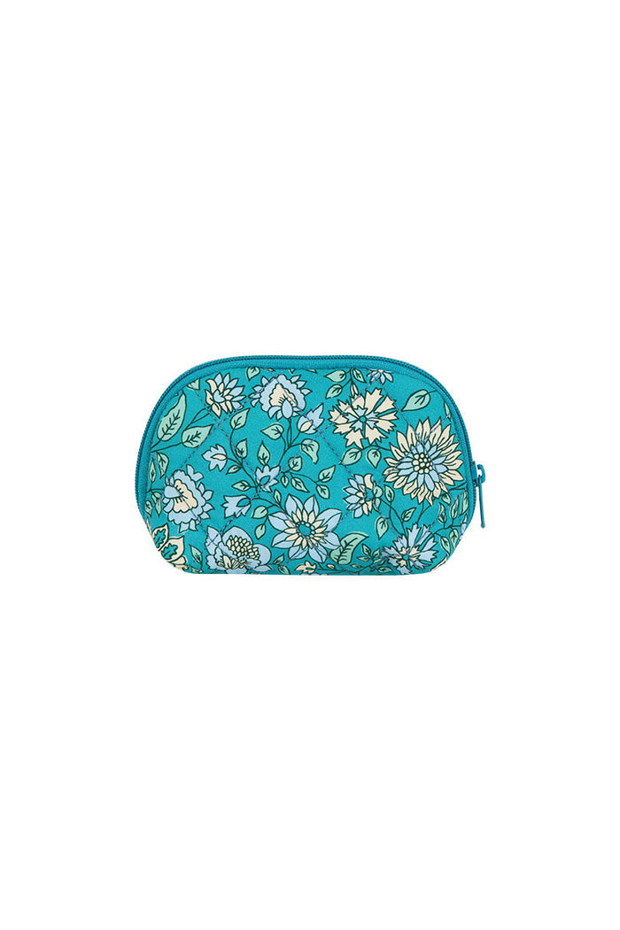 Spell Renew Quilted Extra Small Make Up Bag in jade green ECOVERO floral print with zip closure