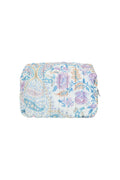 Spell Renew Quilted Medium Make Up Bag in Belladonna Light Pastel, blue floral organic cotton deadstock fabric