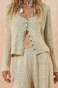 Spell women's Rhodes Knit Cardigan in Sand pointelle knit with coconut buttons and scallop edge
