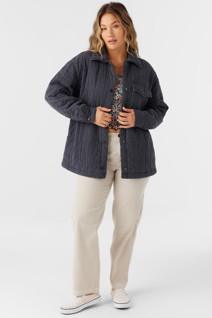 Rya Quilted Oversized Fit Snap Front Jacket - Washed Black | O'Neill