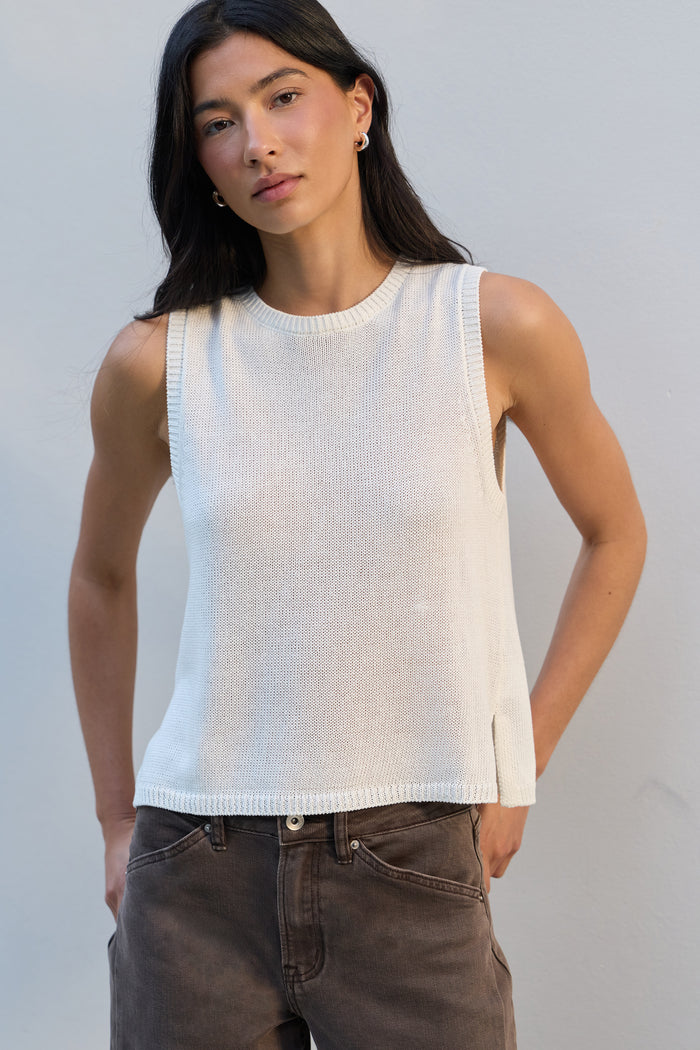 Salute Ivory Relaxed Sleeveless Knit Top