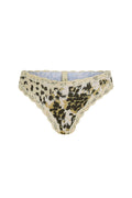Spell women's Snow Leopard Lace Brief in Animal print recycled polyester with cream lace-trim waist and leg