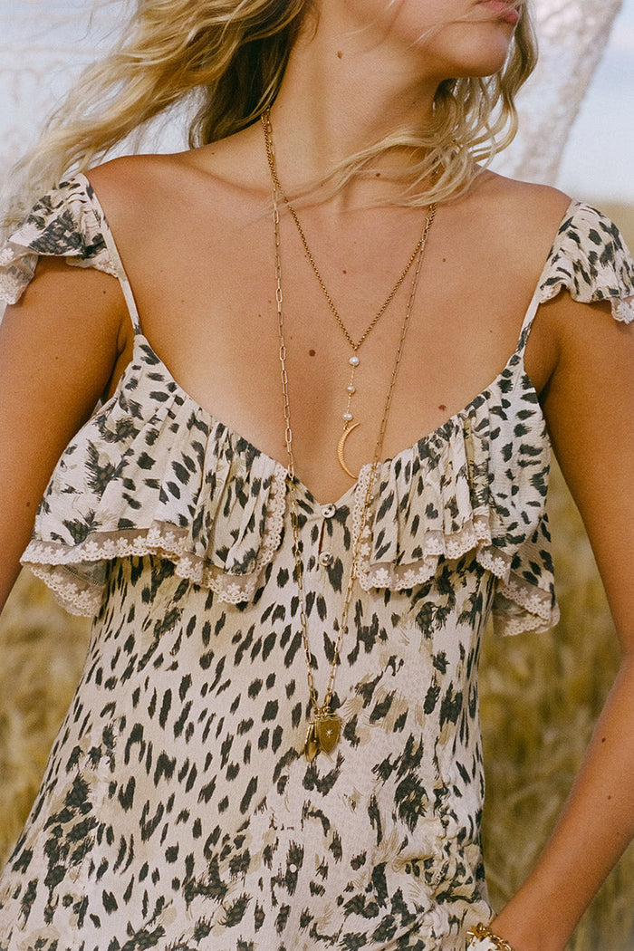 Snow Leopard Strappy Gown Dress