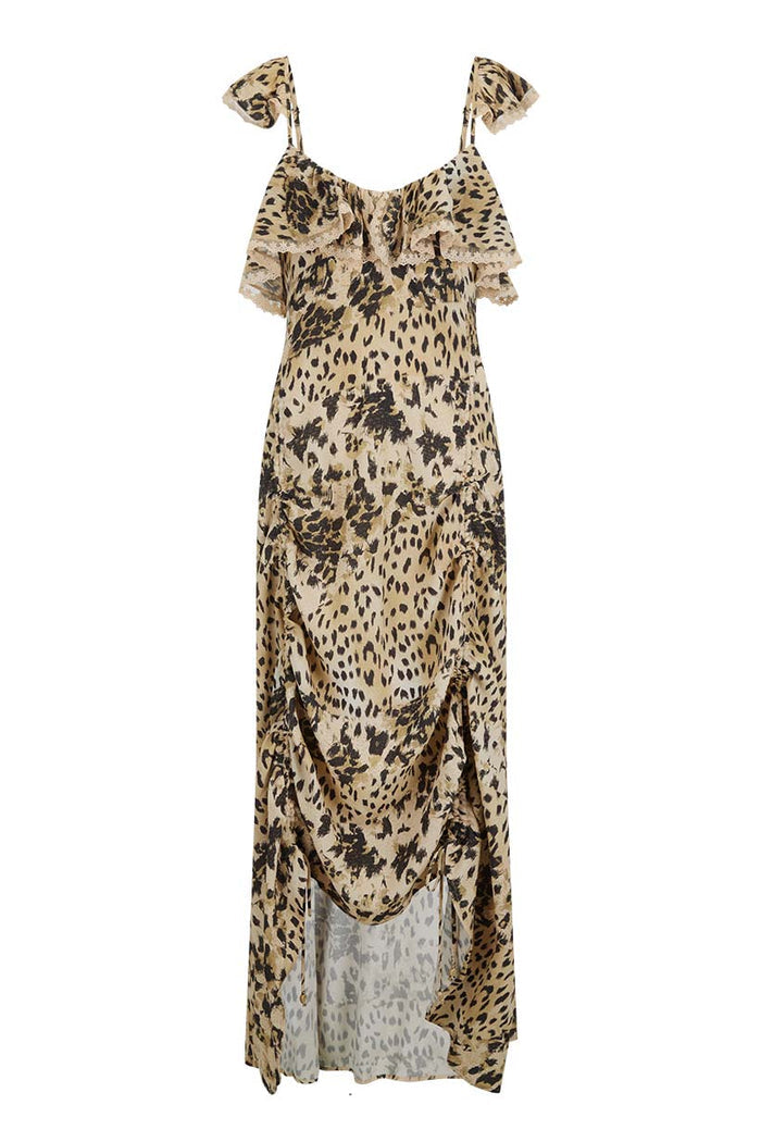 Snow Leopard Strappy Gown Dress