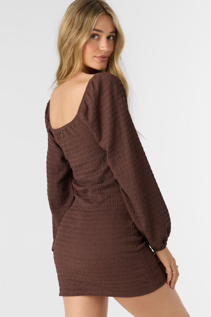 Tegan Smocked Knit Long Sleeve Mini Dress -  | O'Neill