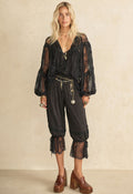 Spell women's Teodora Lace Pantaloon in black ECOVERO viscose organic cotton with lace hem and pintucks