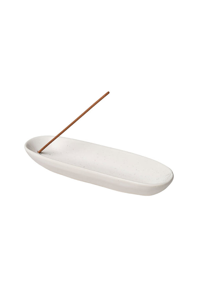 Spell The Collector ceramic incense holder in white speckled matte glaze with incense stick