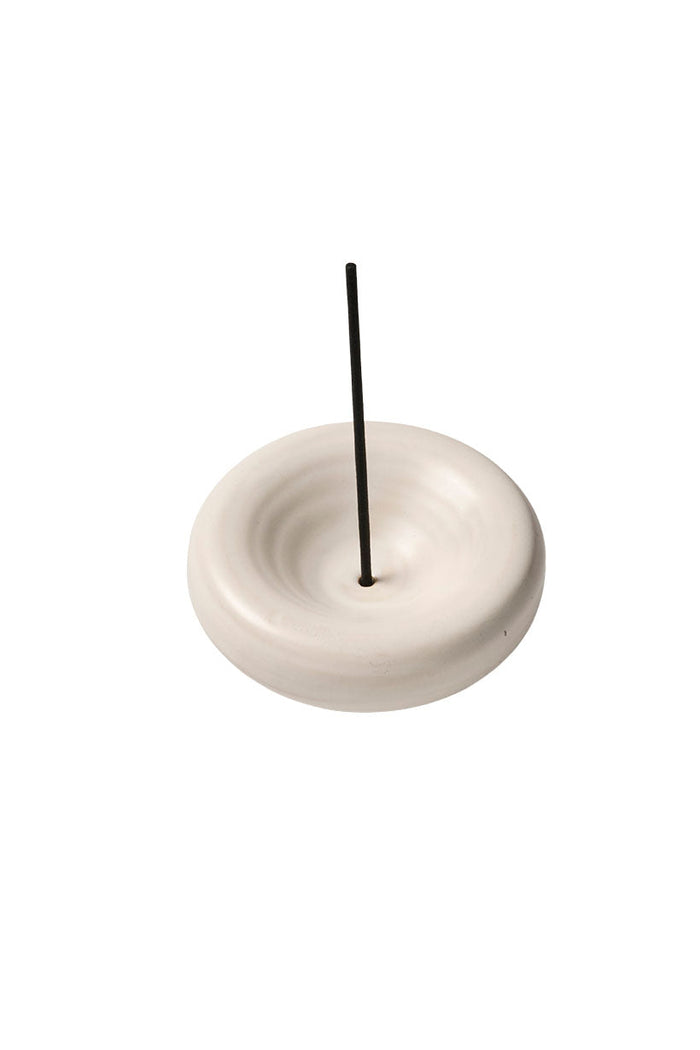 Spell The Vessel Holder in Cream ceramic incense stick holder with ridged round form