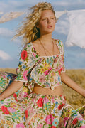 Spell women's Valley of the Dolls Short Sleeve Blouse in Opal floral organic cotton crop top